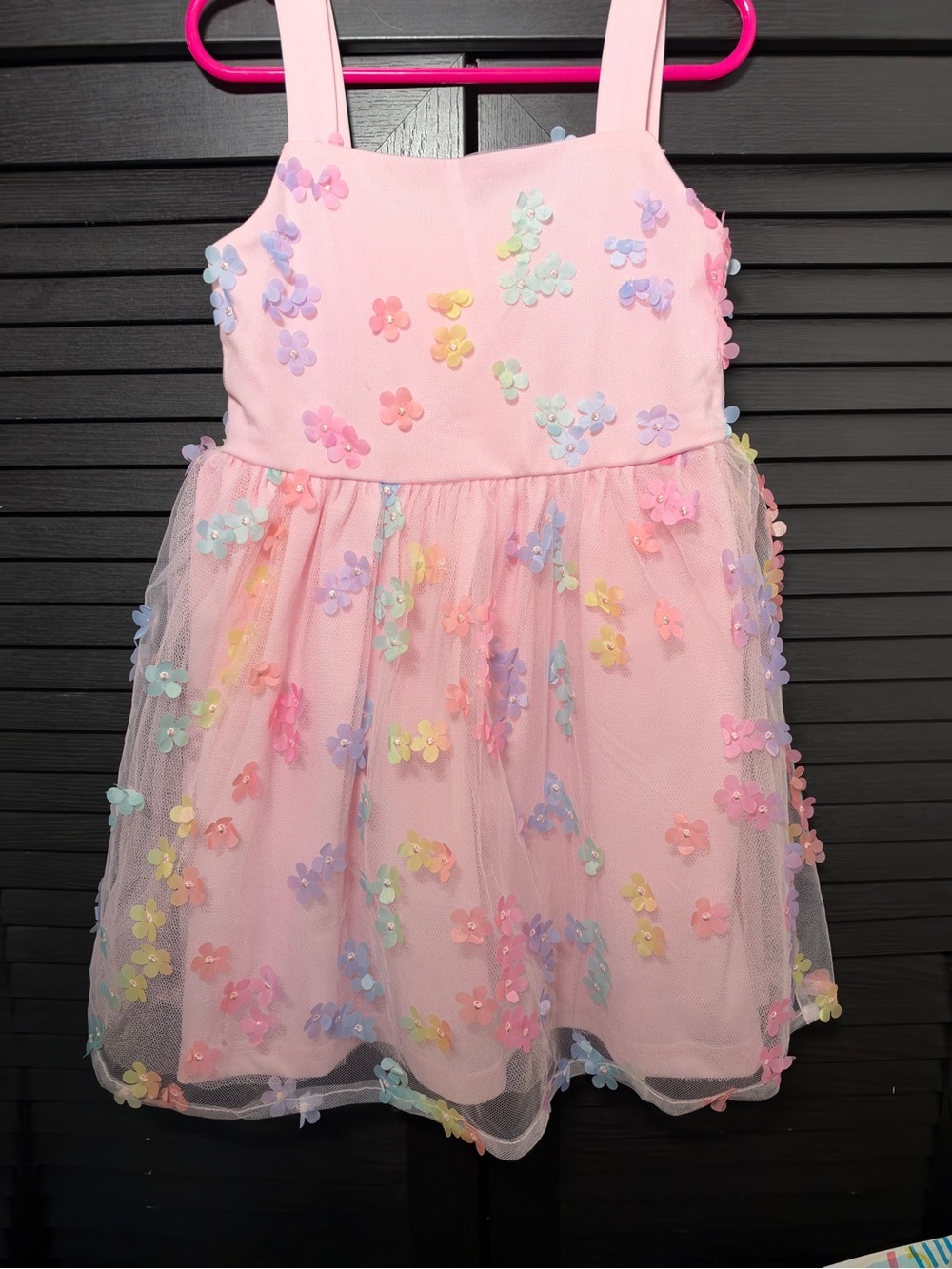 The Children’s Place 3D Pink Floral Mesh Fit & Flare Dress